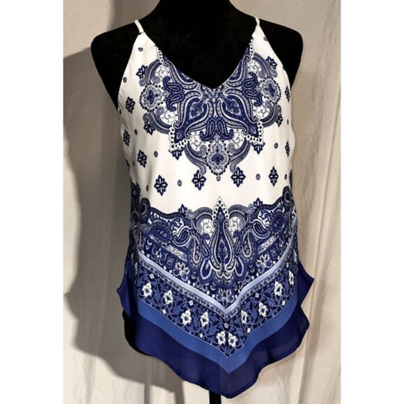 by & by Handkerchief Tank Top, Blue and White, Medium - Picture 2 of 7